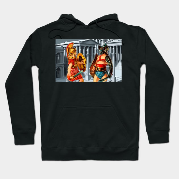 Rome City with Legionnaire and Gladiator at Coliseum Hoodie by Marccelus